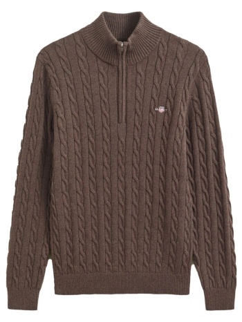 gant πλεκτο halfzip cable knit sweater καφε