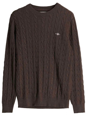 gant πλεκτο cotton cable c-neck καφε