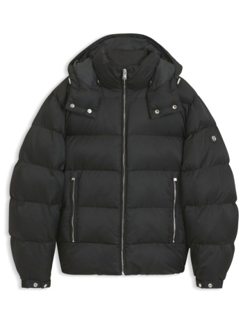 boss μπουφαν puffer all over logo αποσπωμενη kουκουλα