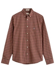 gant πουκαμισο regular poplin check shirt καρο καφε - κοκκινο