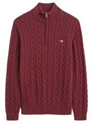 gant πλεκτο halfzip cable knit sweater μπορντω