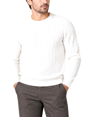 hugo πλεκτο crew neck simond logo εκρου