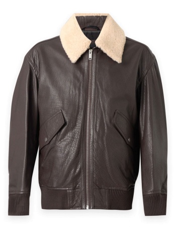 boss casual μπουφαν bomber δερμα jopeak καφε