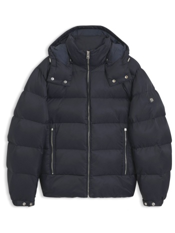 boss μπουφαν puffer all over logo αποσπωμενη kουκουλα