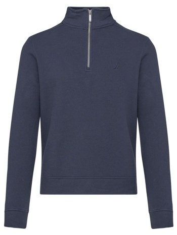 nautica φουτερ pique fleece mock neck μπλε