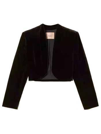 twinset σακακι cropped με οψη βελουδο μαυρο