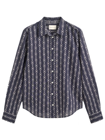 gant πουκαμισο regular printed ctn voile shirt μπλε