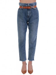 liu-jo παντελονι jeans high waist σουρα μεση ζωνη μεταλικη εγκραφα μπλε