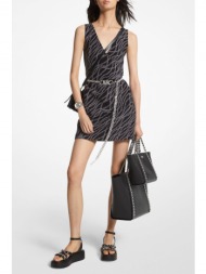 michael kors φορεμα v-neck αλυσιδες ζωνη μεταλλικο logo λευκο/μαυρο