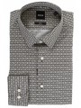 boss πουκαμισο allover print `i do` logo slim fit stretch h-hank-s-kent-c1-232 μαυρο-μπεζ