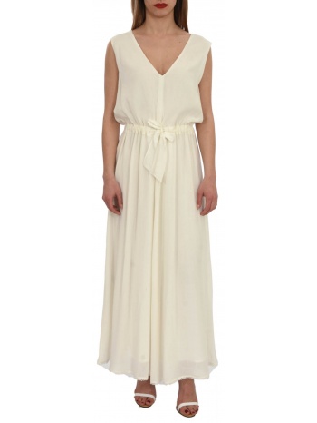 caractere φορεμα αμανικο v-neck ζωνη εκρου σε προσφορά