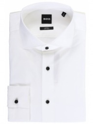 boss πουκαμισο μανικετοκουμπο slim fit stretch easy iron λευκο