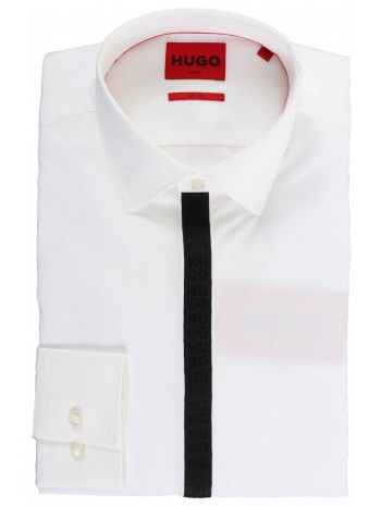 hugo πουκαμισο μαυρη πατιλετα logo slim fit keidi λευκο σε προσφορά