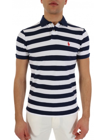 ralph lauren polo ριγε custom slim fit logo μπλε-λευκο σε προσφορά