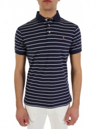 ralph lauren polo ριγε custom slim fit logo μπλε-λευκο