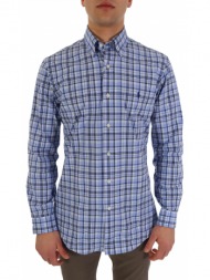 ralph lauren πουκαμισο καρω button down custom fit stretch σιελ