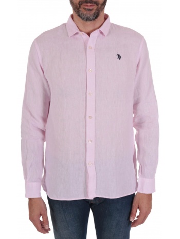 u.s. polo assn πουκαμισο λινο slim fit ροζ σε προσφορά