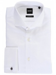 boss πουκαμισο με διπλη μανσετα mικροσχεδιο slim fit organic cotton h-hank-spread-dc-214 λευκο