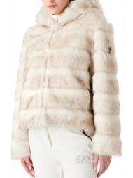 emporio armani 7 μπουφαν faux fur μη αποσπωμενη κουκουλα λευκο