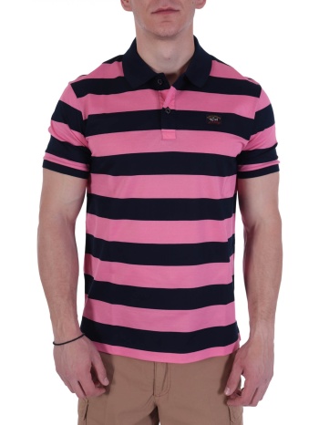 paul&shark polo logo double mercerized ριγε ροζ-μπλε σε προσφορά