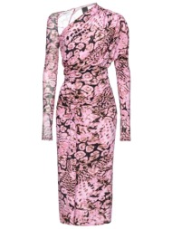 pinko φορεμα artemide midi ντραπε διαφανεια πλατη πολυχρωμο ροζ