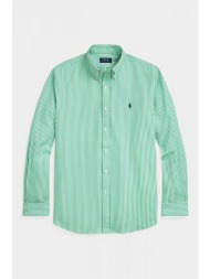 ralph lauren πουκαμισο ριγε button down custom fit stretch πρασινο-λευκο