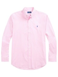 ralph lauren πουκαμισο ριγε button down custom fit stretch ροζ-λευκο
