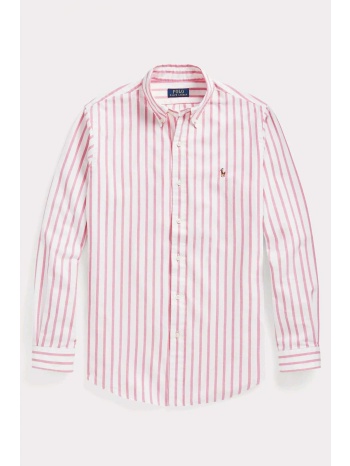 ralph lauren πουκαμισο ριγε button down custom fit ροζ-λευκο