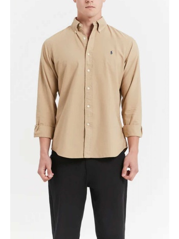ralph lauren πουκαμισο button down custom fit logo μπεζ