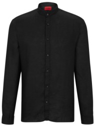 hugo πουκαμισο μαο λινο slim fit elvory μαυρο