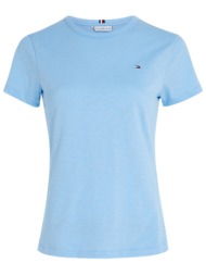 tommy hilfiger t-shirt woman c-neck slim slub logo γαλαζιο