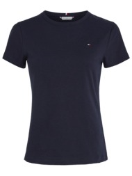 tommy hilfiger t-shirt woman c-neck slim slub logo σκουρο μπλε