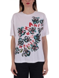 emporio armani t-shirt woman jersey flowers logo λευκο
