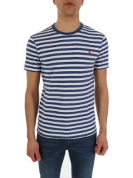 ralph lauren t-shirt ριγε custom slim fit logo μπλε-λευκο