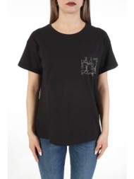 liu -jo t-shirt logo στρας τσεπη μαυρο