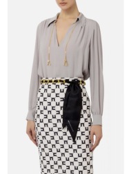 elisabetta franchi μπλουζα v-neck αλυσιδα logo γκρι