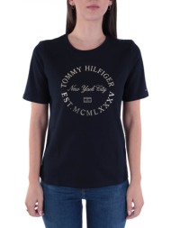 tommy hilfiger t-shirt metallic roundall λογοτυπο μανικι μπλε