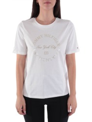 tommy hilfiger t-shirt metallic roundall λογοτυπο μανικι λευκο
