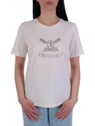 trussardi t-shirt embroidery logo cotton jersey 301 κρεμ