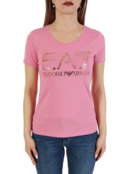 emporio armani 7 t-shirt woman jersey logo σταμπα ροζ