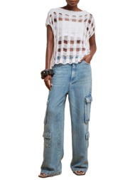 liviana conti τοπ crop πλεκτο διατρητο λευκο