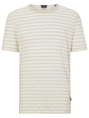 boss t-shirt λινο ριγε tiburt350 μπεζ-λευκο σε προσφορά