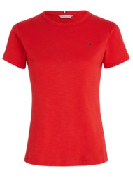 tommy hilfiger t-shirt woman c-neck slim slub logo κοκκινο