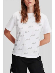 karl lagerfeld t-shirt all over logo στρας λευκο