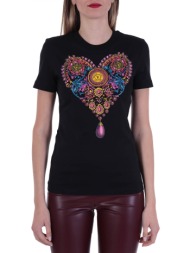 versace t-shirt valentine print multicolor heart μαυρο
