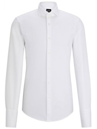 boss πουκαμισο μικροσχεδιο μανικετοκουμπο slim fit h-hank-spread-dc-214 λευκο