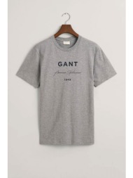 gant t-shirt logo script printed ss γκρι
