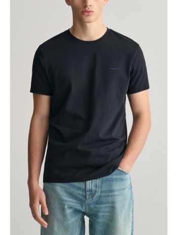 gant t-shirt slim fit contrast logo ss μαυρο