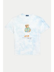 ralph lauren t-shirt classic fit logo bear σιελ-λευκο
