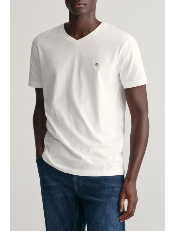 gant t-shirt v-neck slim shield λευκο